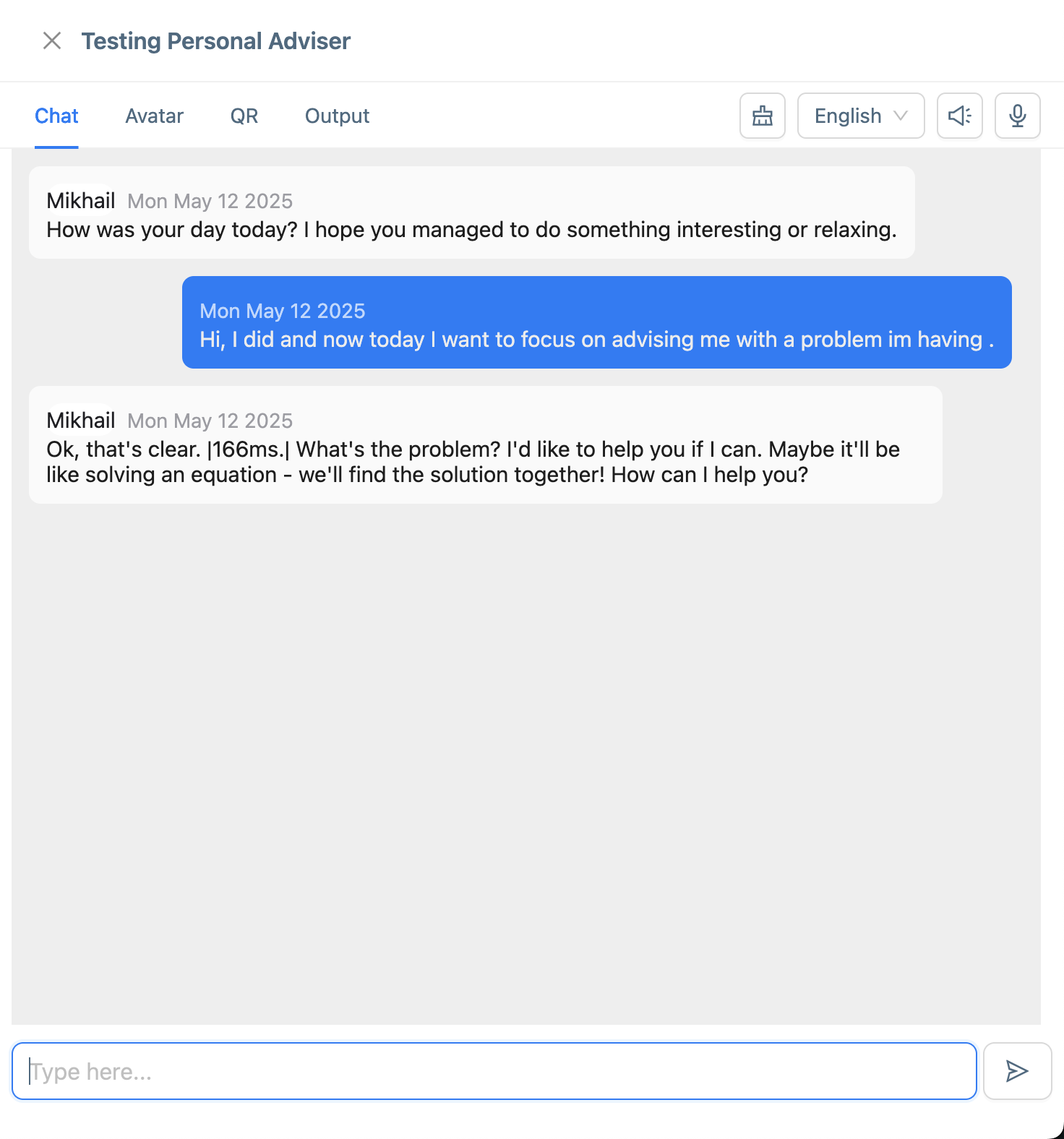 Screenshot of the conversation window