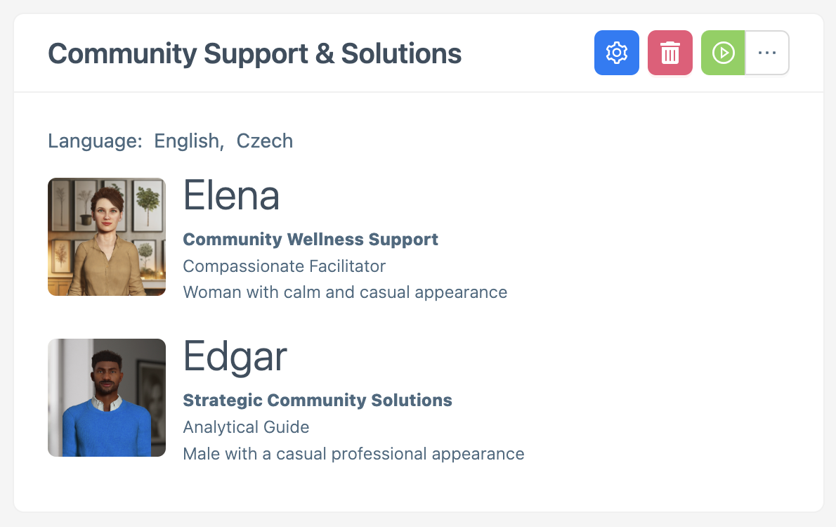 Screenshot of an Application configuration screen in Promethist Studio