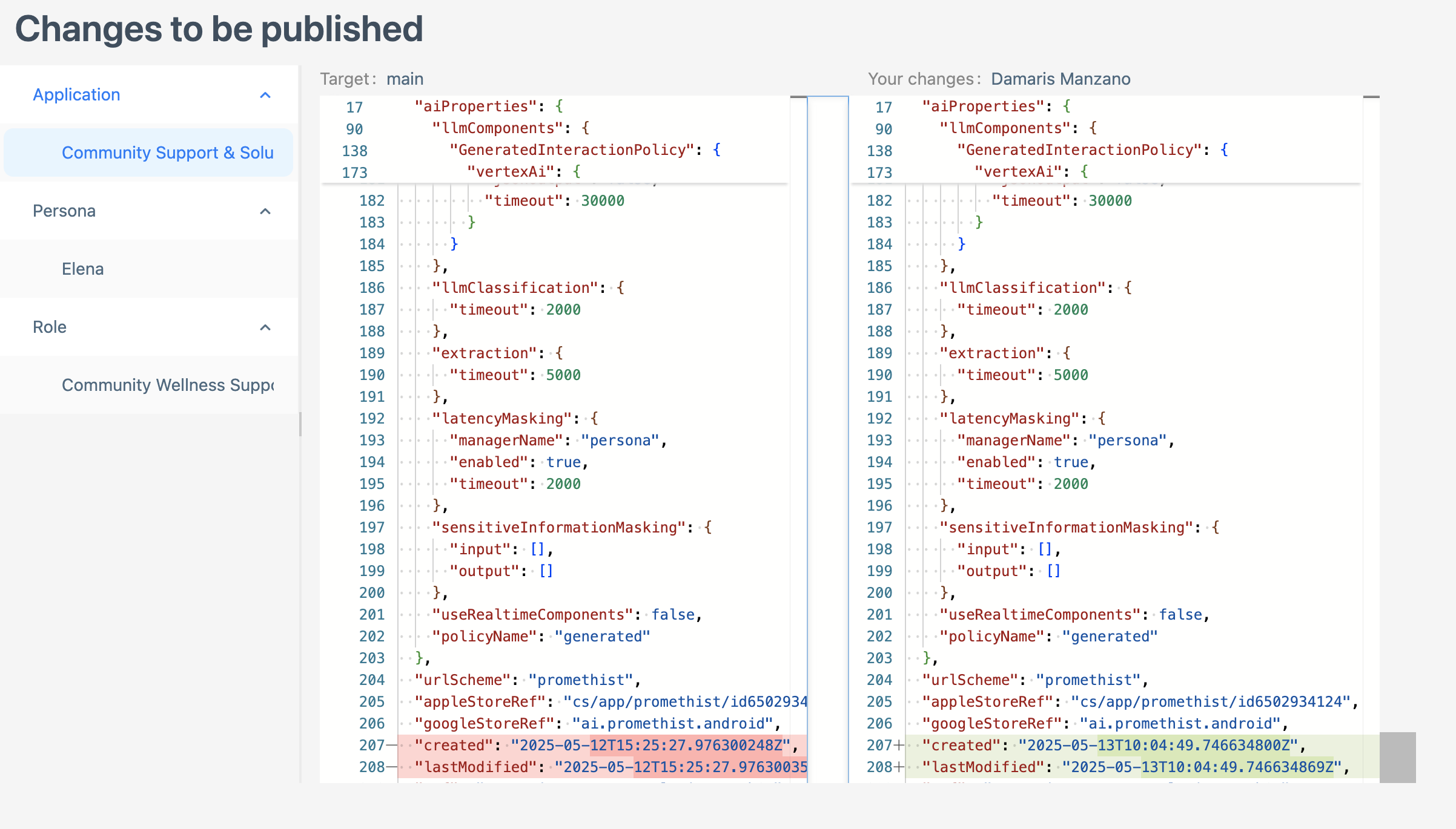 Screenshot of the Changes to be Published window