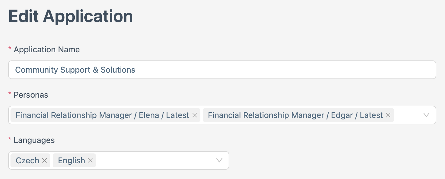 Screenshot of the Edit Application screen