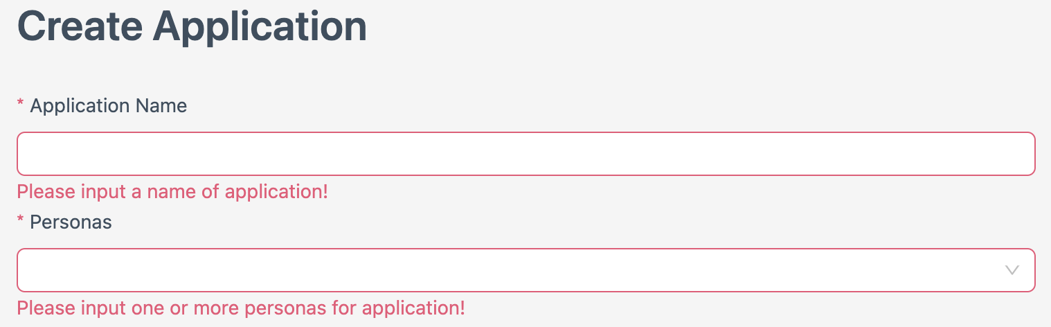 Screenshot of Identity creation form with red star fields