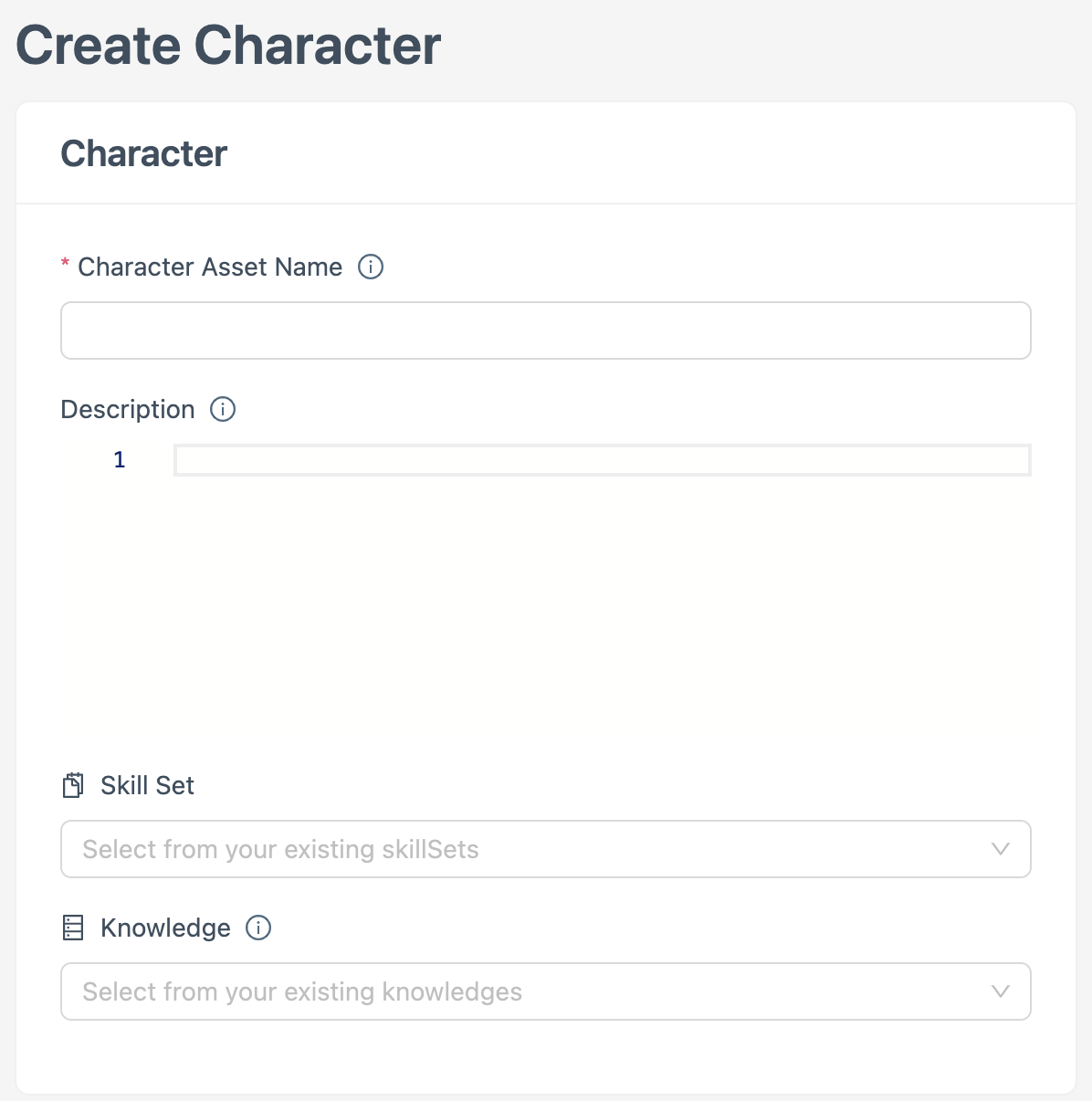 Screenshot of Character configuration screen