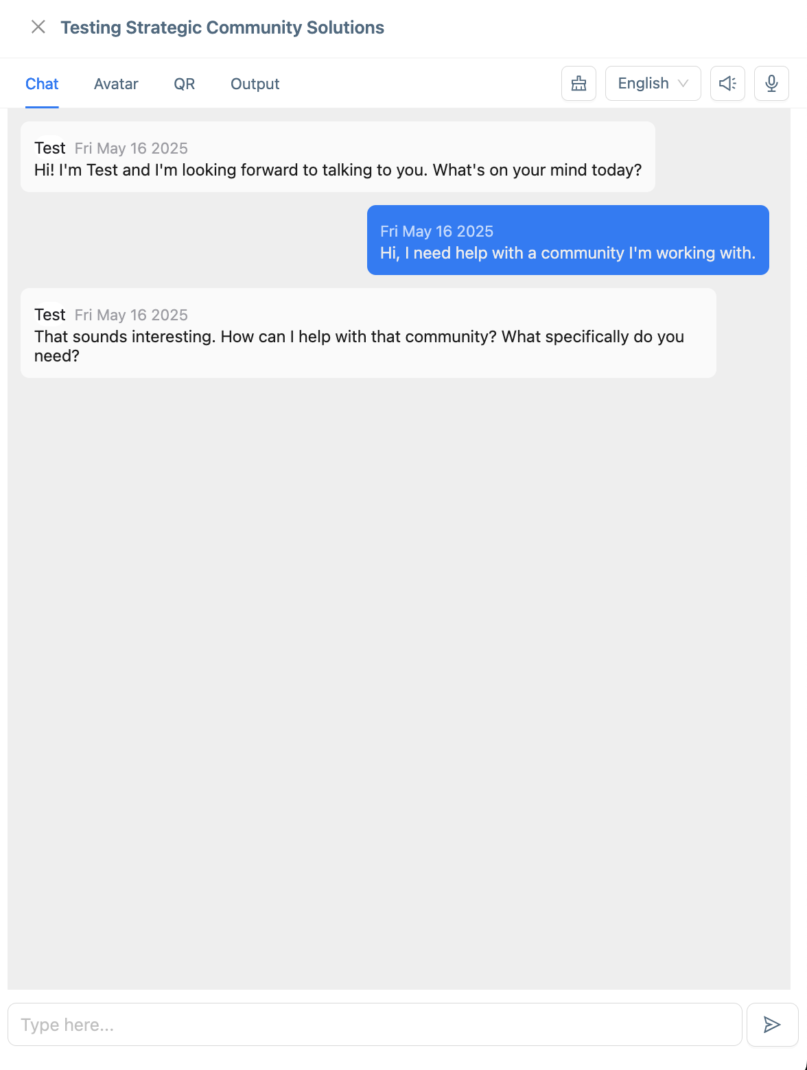 Screenshot of the conversation window