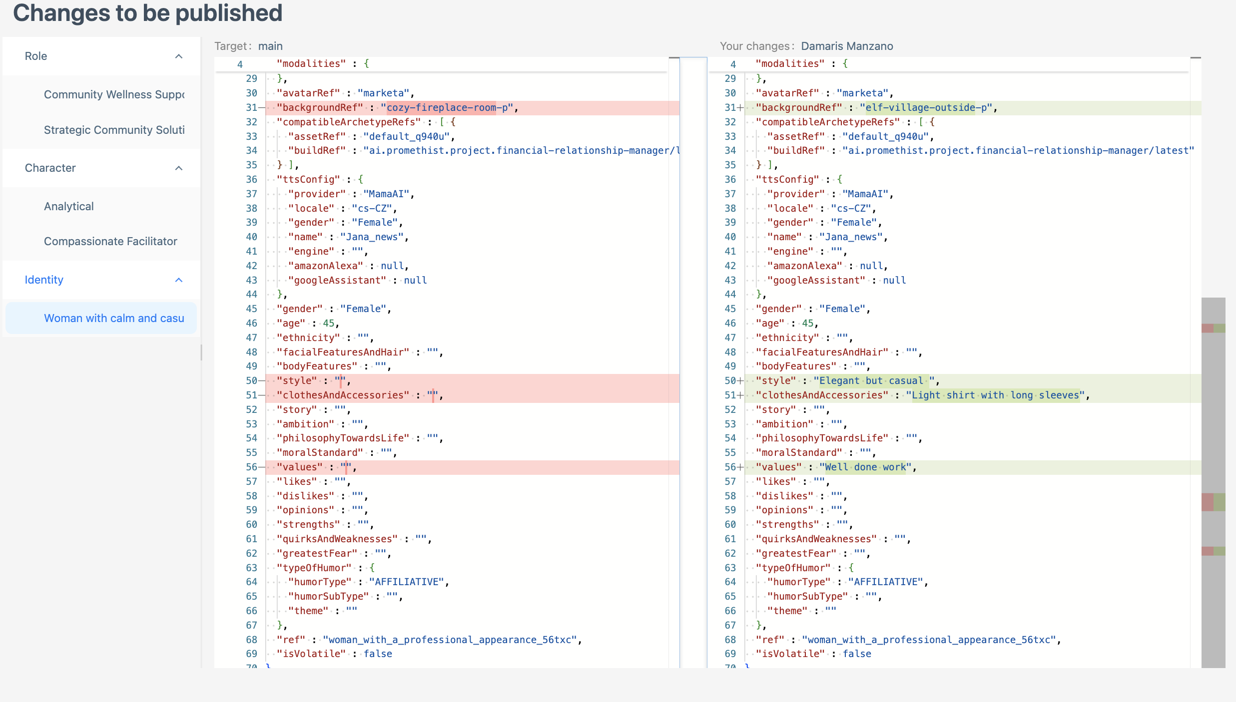 Screenshot of the Changes to be Published window