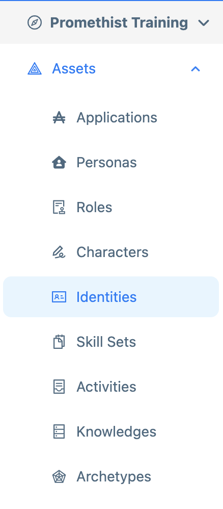 Screenshot of an Identity menu