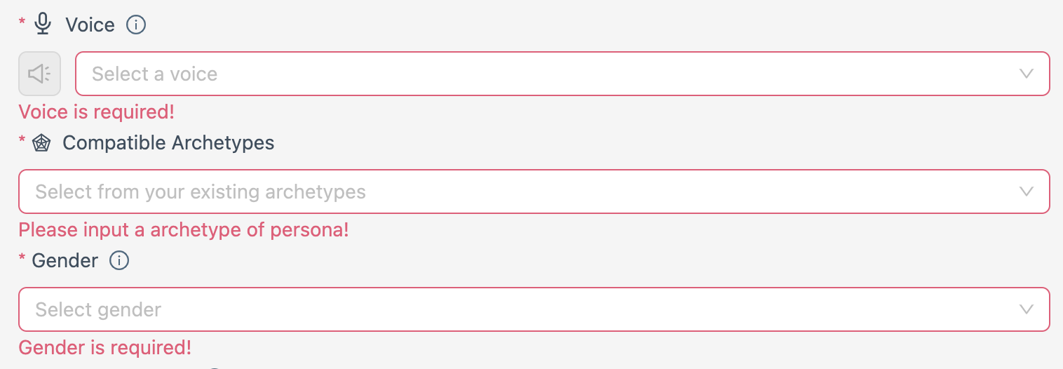 Screenshot of Identity creation form with red star fields