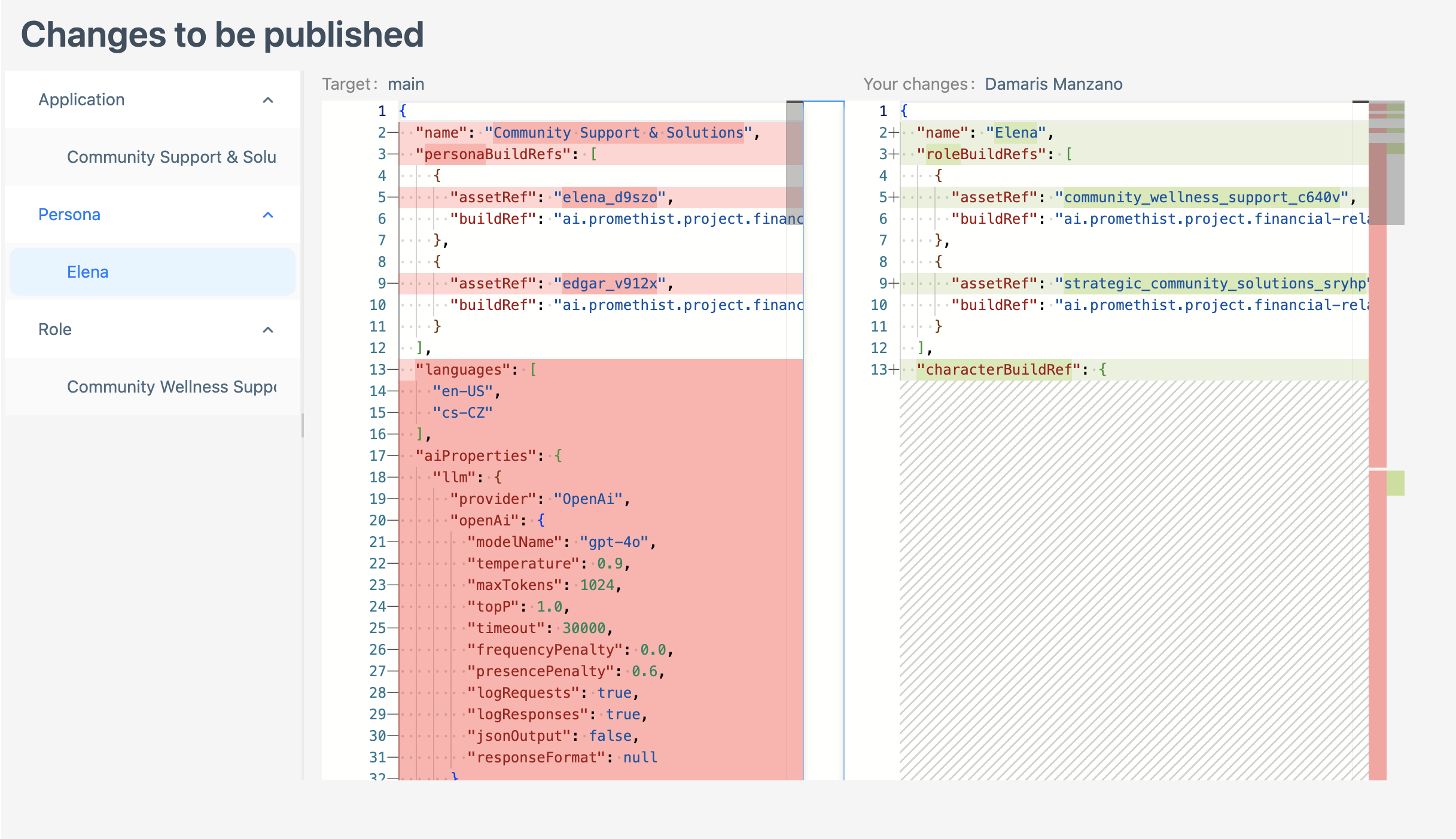 Screenshot of the Changes to be Published window