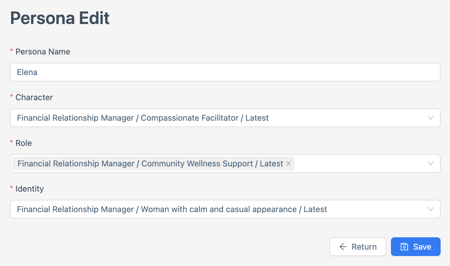 Screenshot of the Edit persona screen