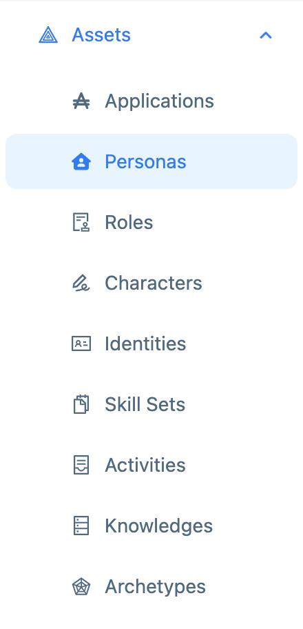 Screenshot of the Personas menu