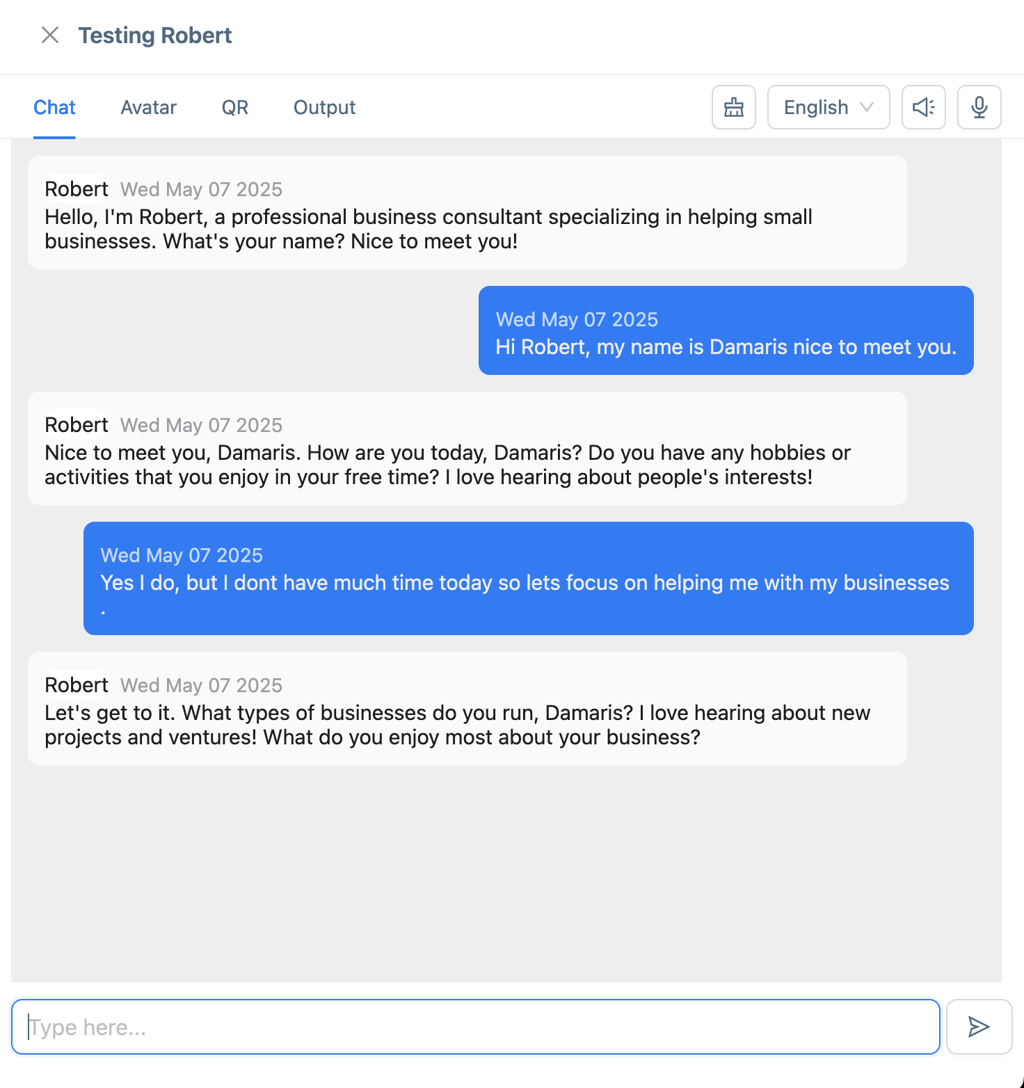 Screenshot of the conversation window