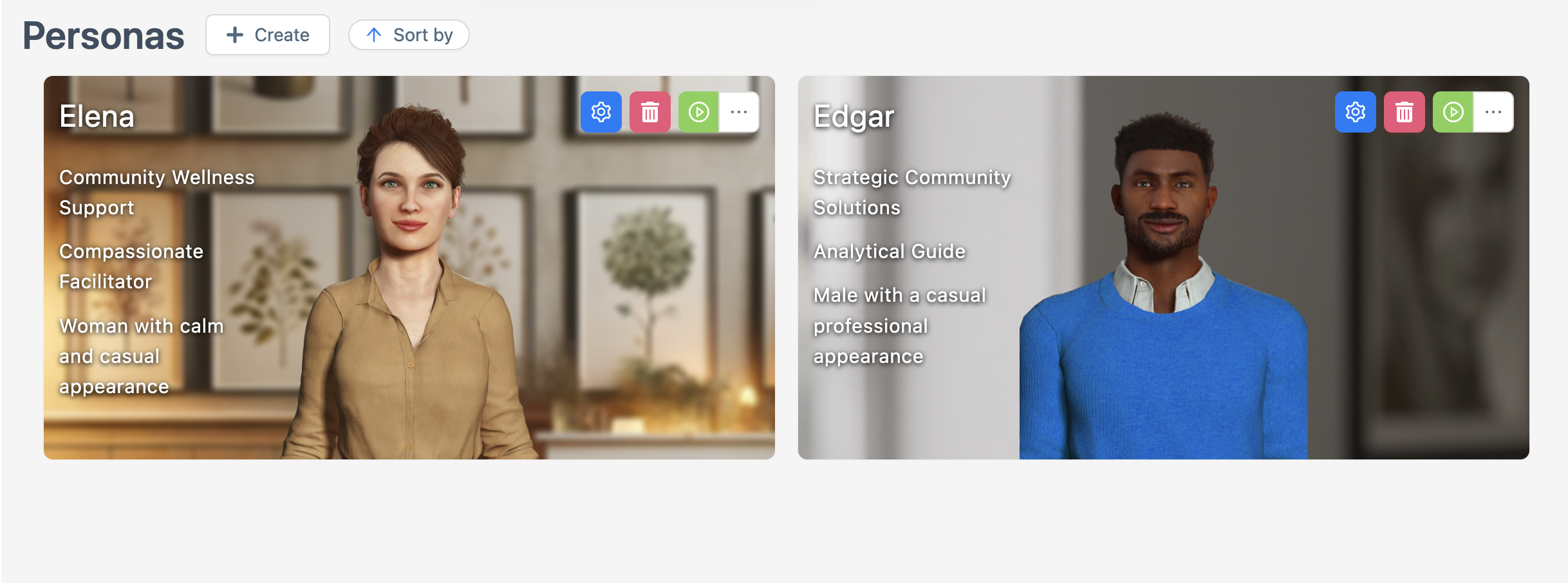 Screenshot of the Personas main page