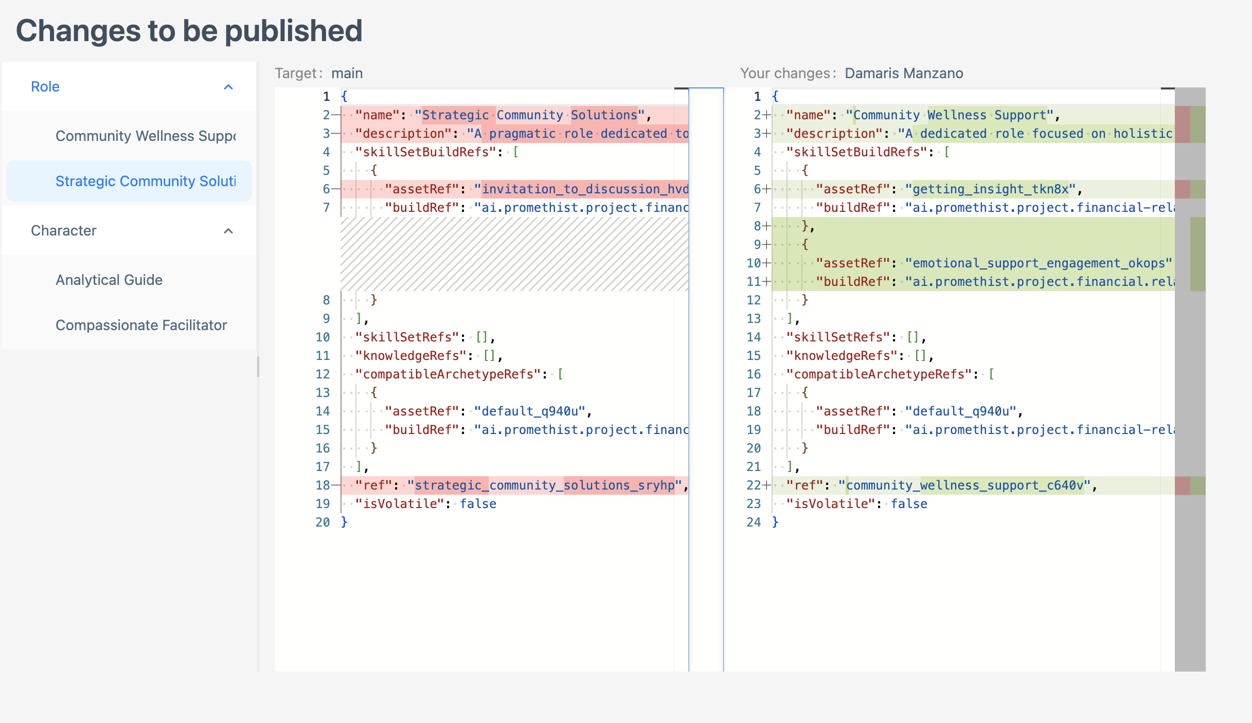 Screenshot of the Changes to be Published window