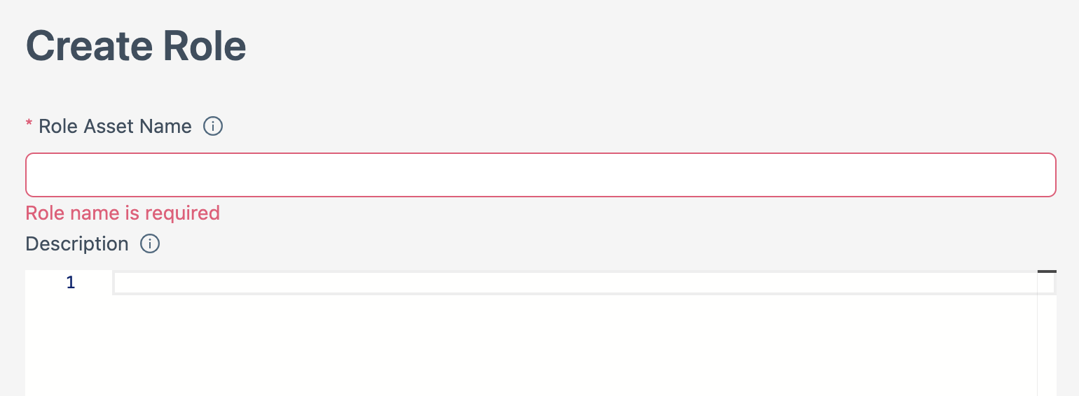 Screenshot of Role creation form with red star fields