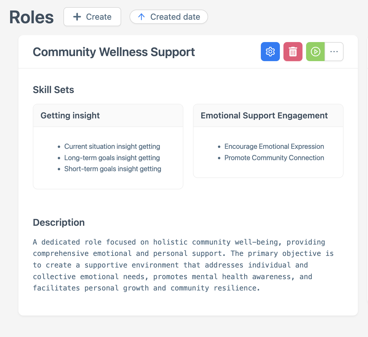 Screenshot of Roles overview screen in Promethist Studio