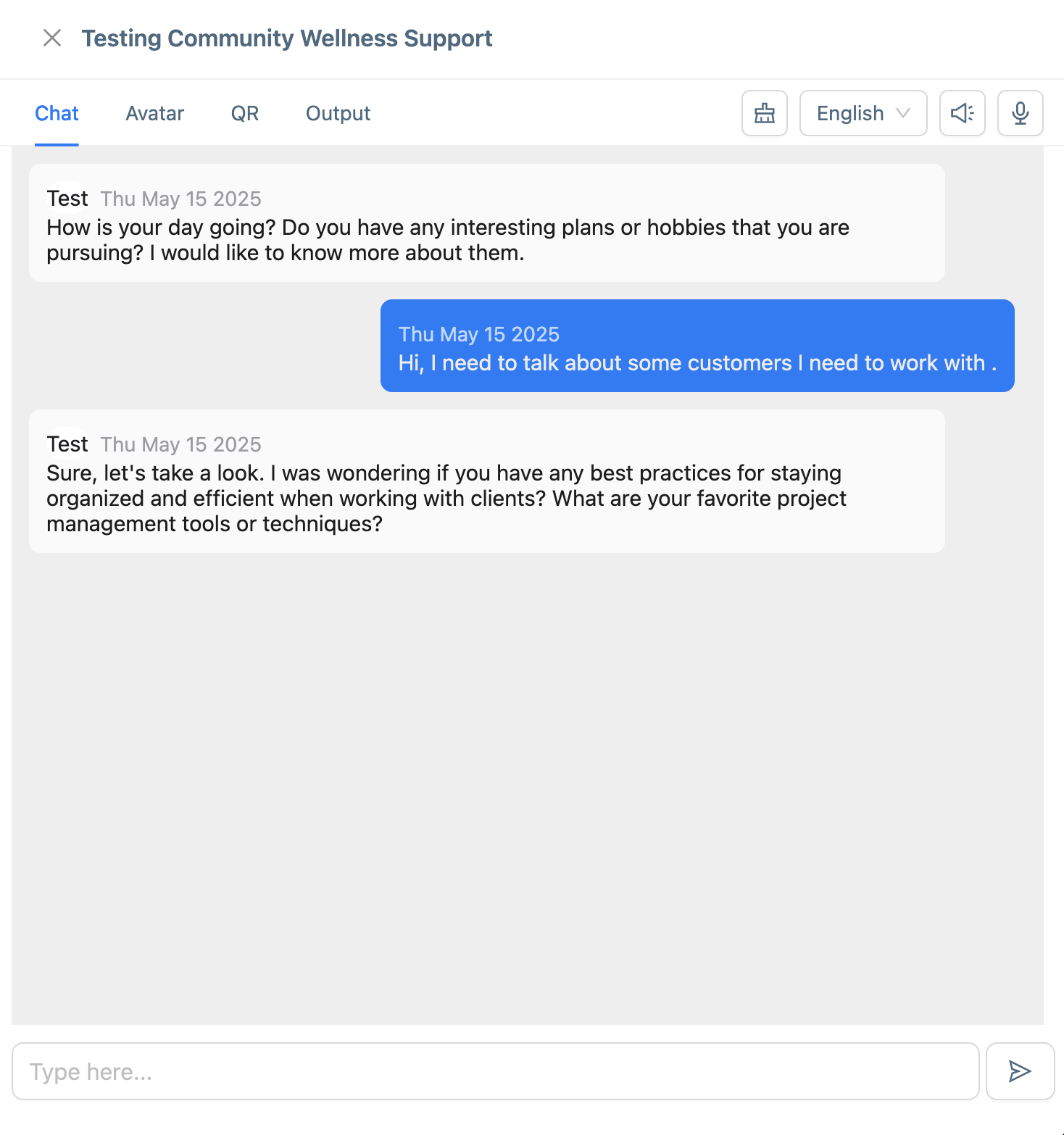 Screenshot of the conversation window