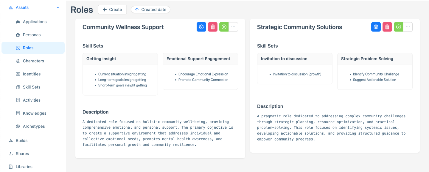 Screenshot of the roles main page